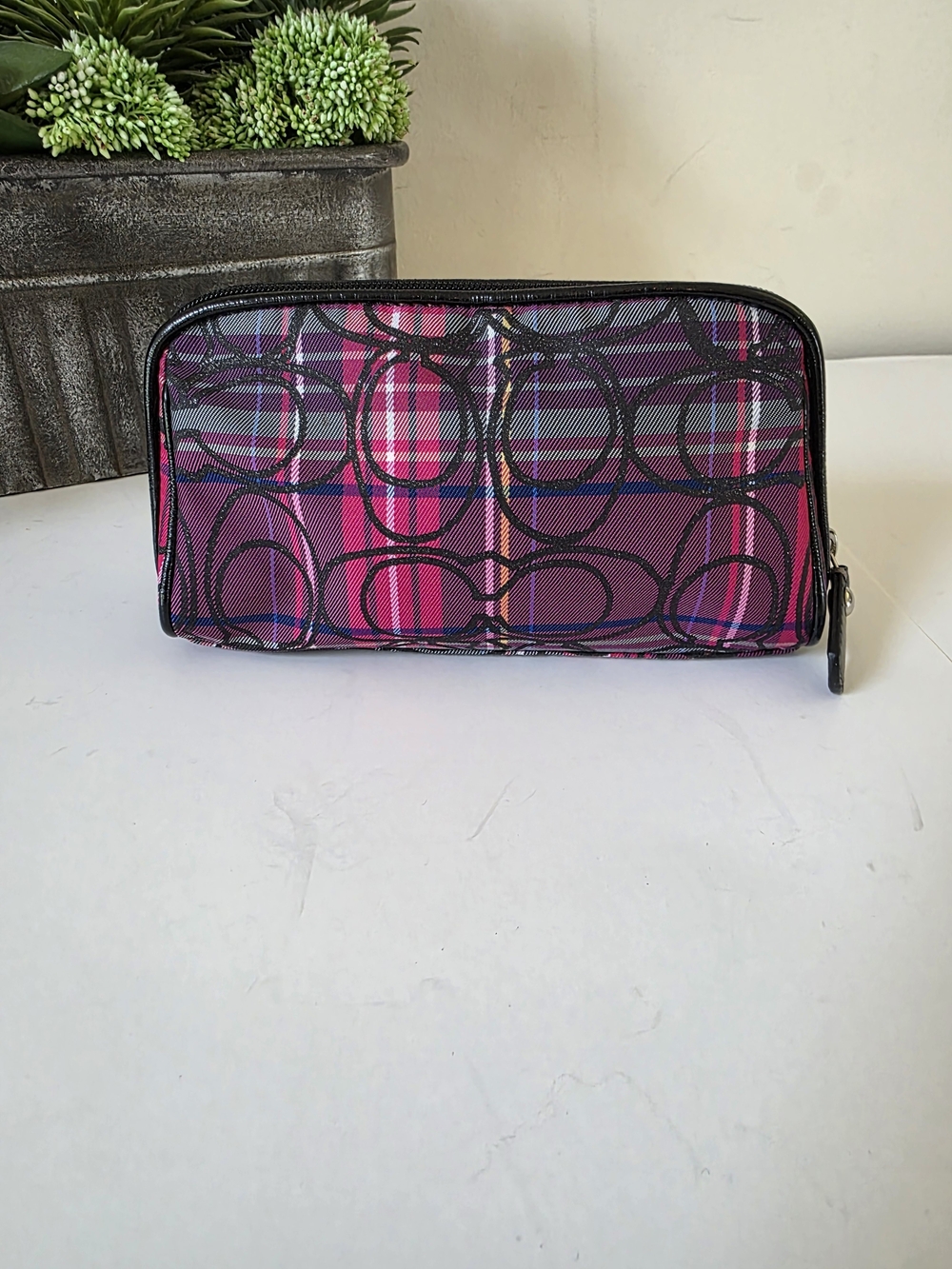Coach Poppy Tartan Plaid Cosmetic Case - Small